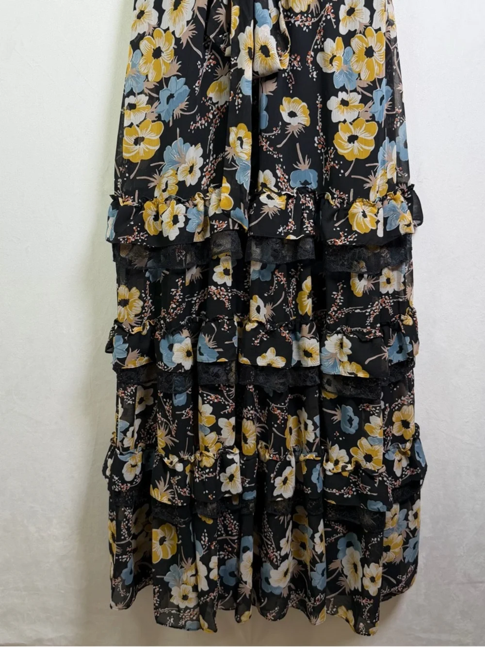 Ralph Lauren Women’s Floral Tiered Georgette Gown Sz 16 Romantic Lace Trim - Picture 4 of 15